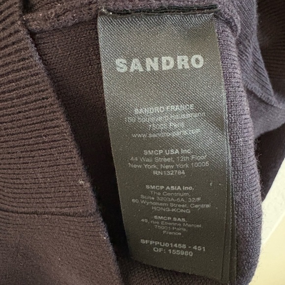 Sandro embroidery v neck sweater Black Sweater with Blue Trim - Picture 7 of 7